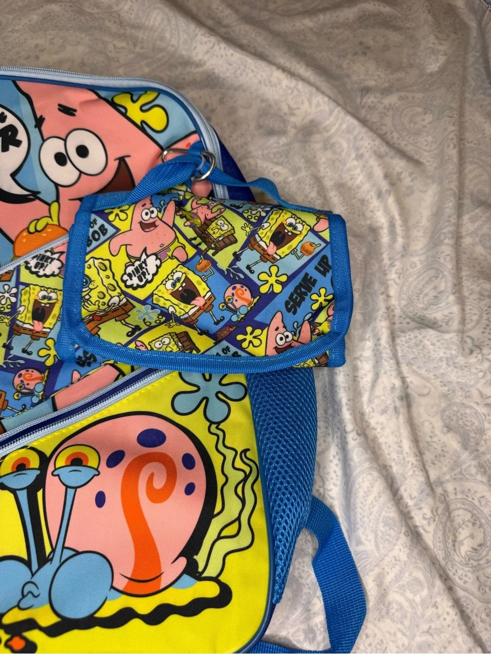 SpongeBob Squarepants 5 piece Backpack Set w/ Bottle, Pouch, Lunch Bag, Clip